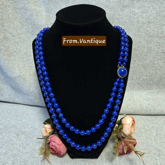 🔵 Vintage Blue Beaded Layers Long Necklaces 🔗⛓️ - Picture 2 of 4